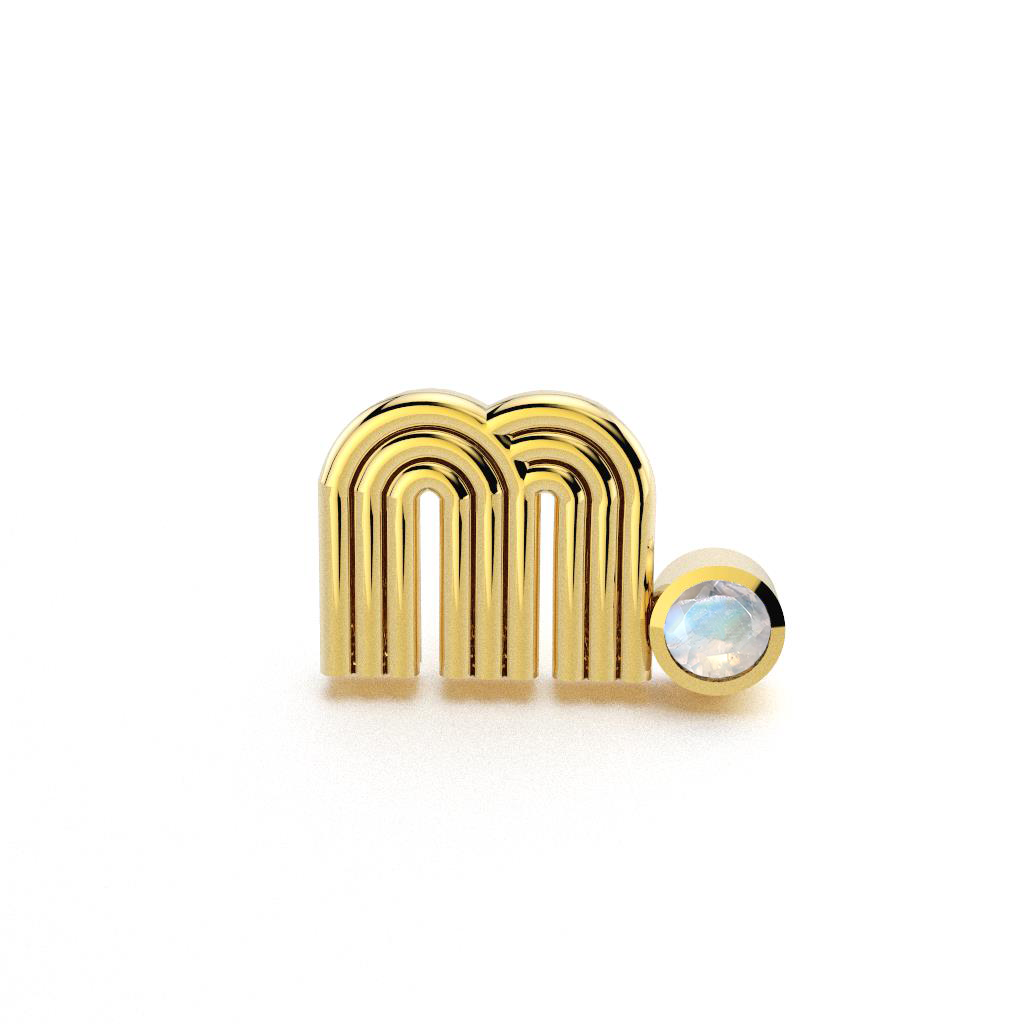 Yellow Gold Initial Stud with Moonstone