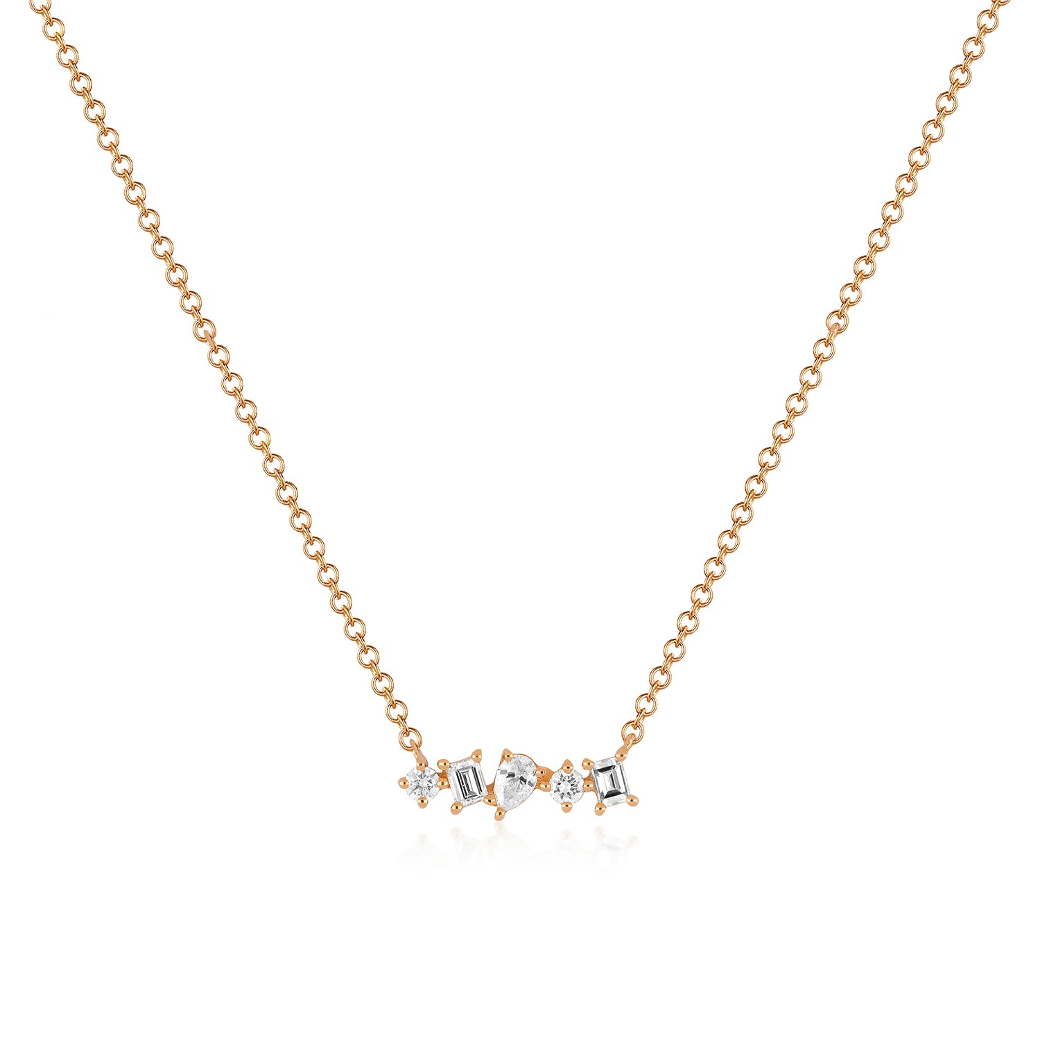 Rose Gold Multi Faceted Diamond Mini Bar Necklace