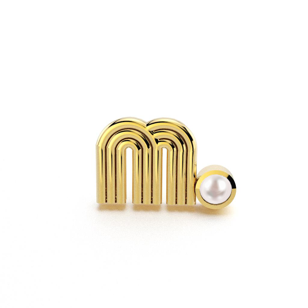 Yellow Gold Initial Stud with Pearl