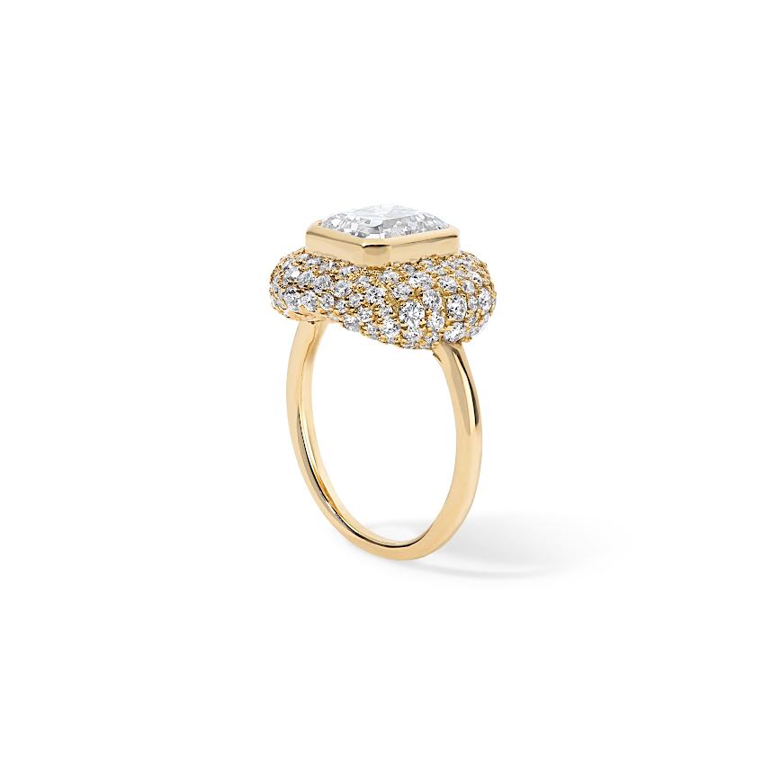 2.50CT Asscher Cut Diamond Pave Button Engagement Ring