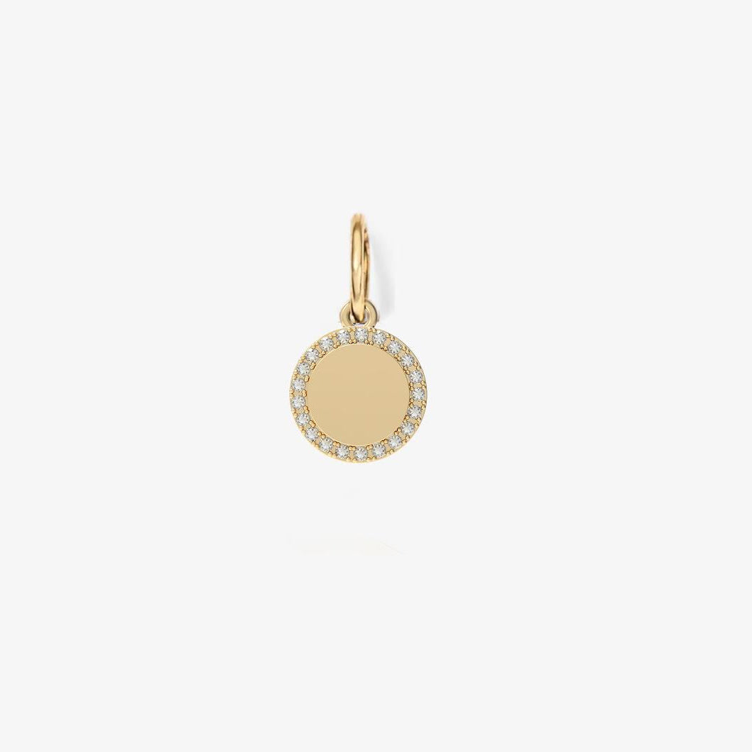 Small Round Bubble Charm with Pave Outline 14K Yellow Gold
