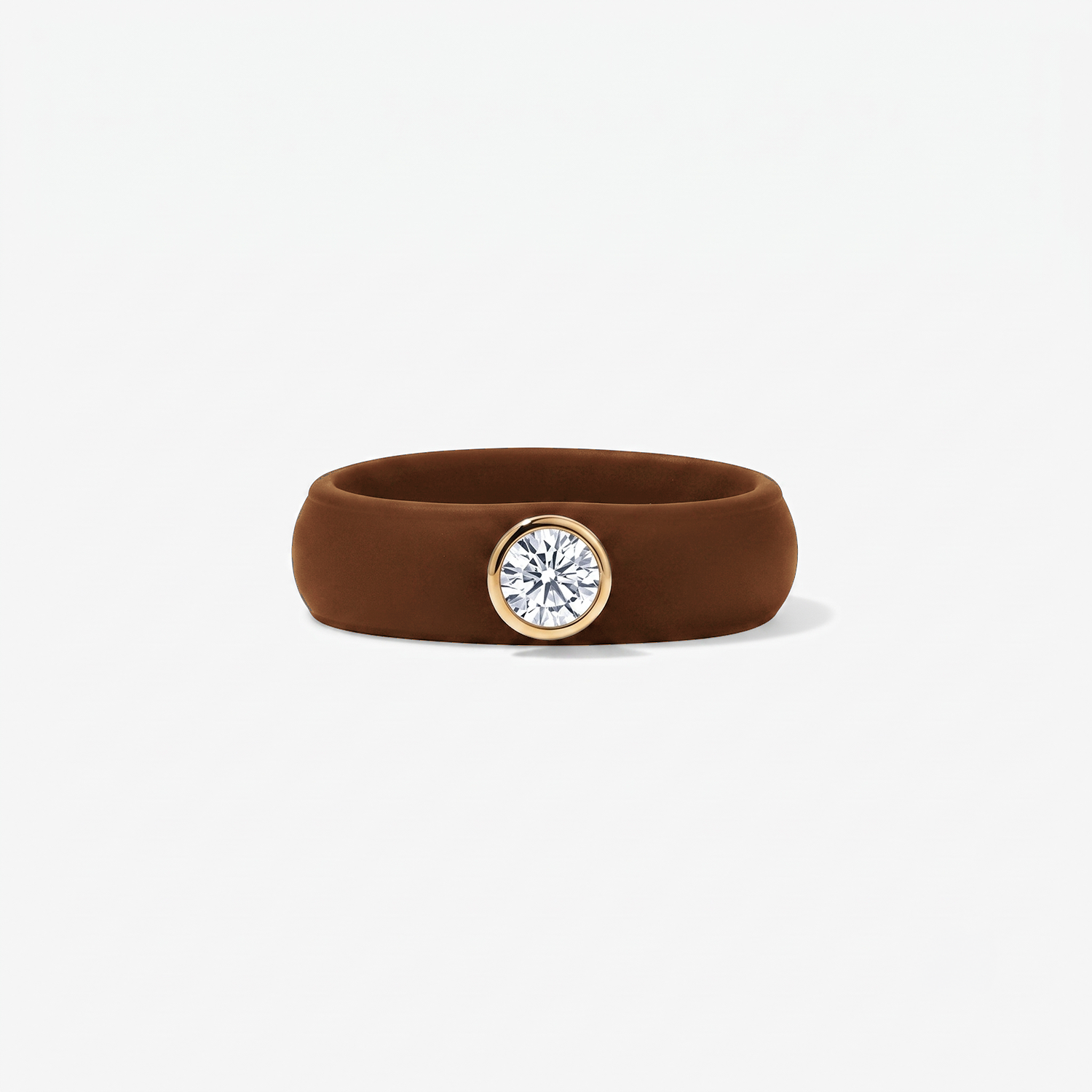 Round Lab Grown Diamond on Silicone Band 14K Yellow Gold Coffee