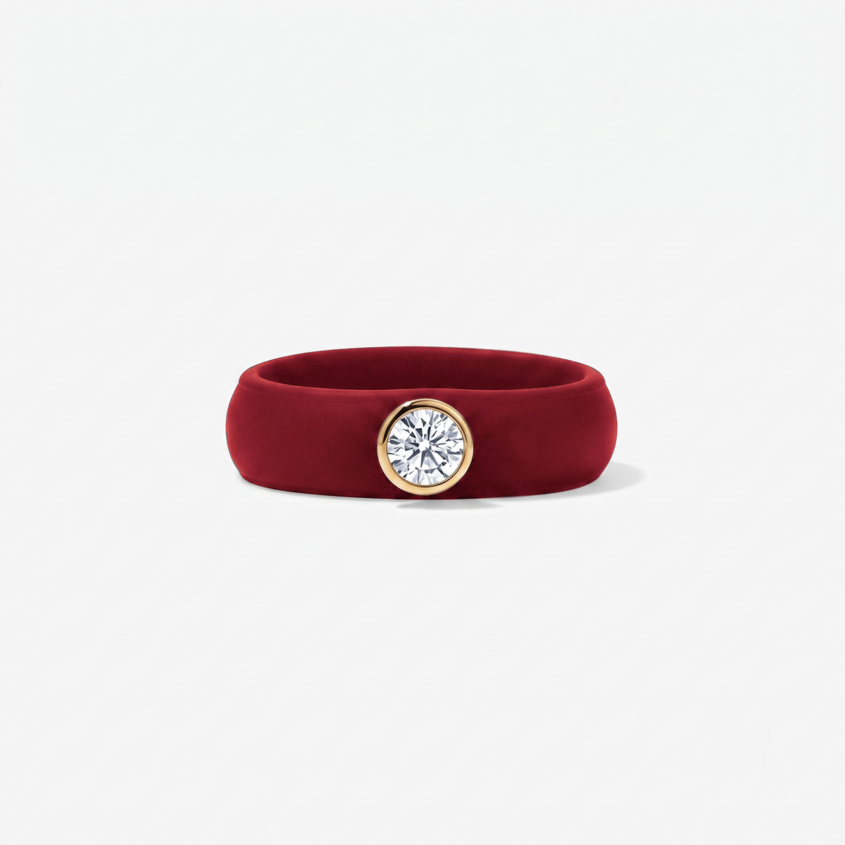 Round Lab Grown Diamond on Silicone Band 14K Yellow Gold Maroon