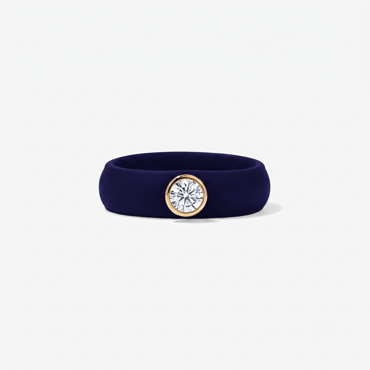 Round Lab Grown Diamond on Silicone Band 14K Yellow Gold Navy