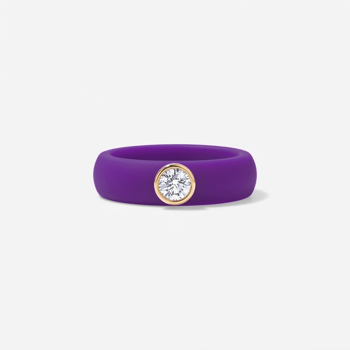 Round Lab Grown Diamond on Silicone Band 14K Yellow Gold Purple