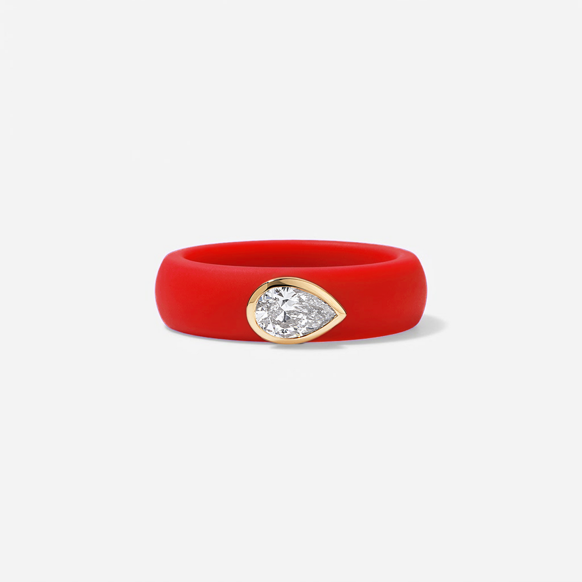 Pear Lab Grown Diamond on Silicone Band 14K Yellow Gold Cherry