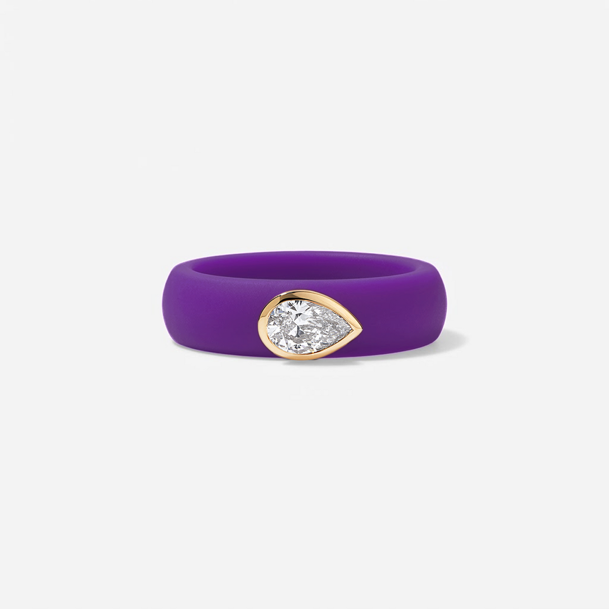 Pear Lab Grown Diamond on Silicone Band 14K Yellow Gold Purple