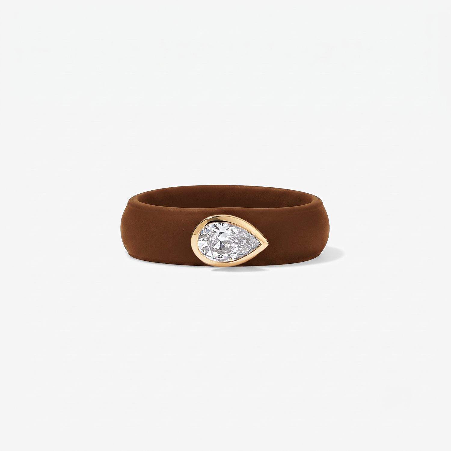 Pear Lab Grown Diamond on Silicone Band 14K Yellow Gold Coffee