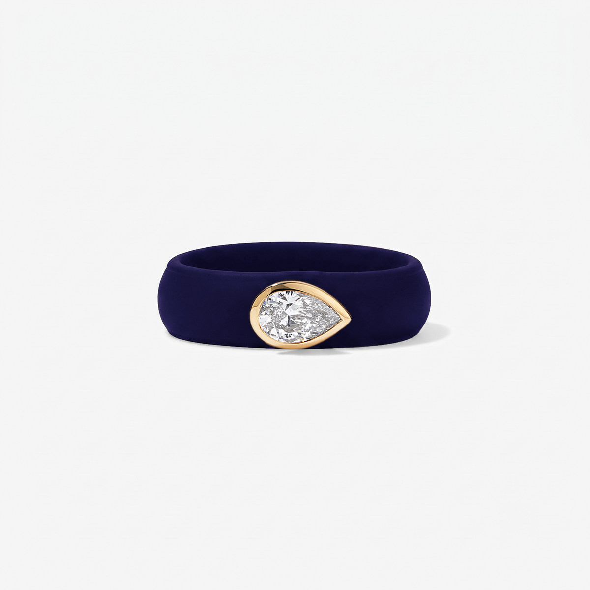 Pear Lab Grown Diamond on Silicone Band 14K Yellow Gold Navy
