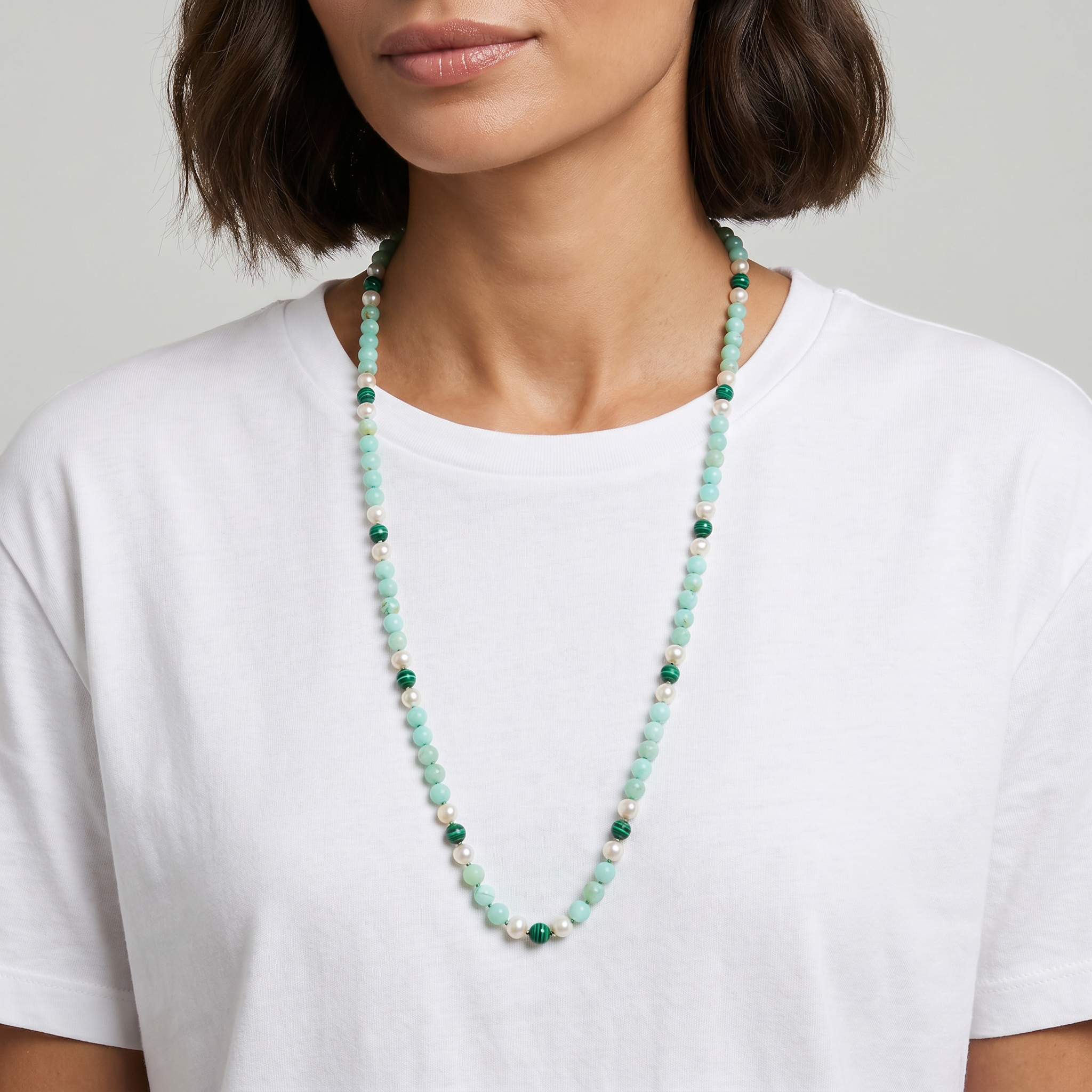 Kendall Chrysoprase Necklace with Pearls & Malachite