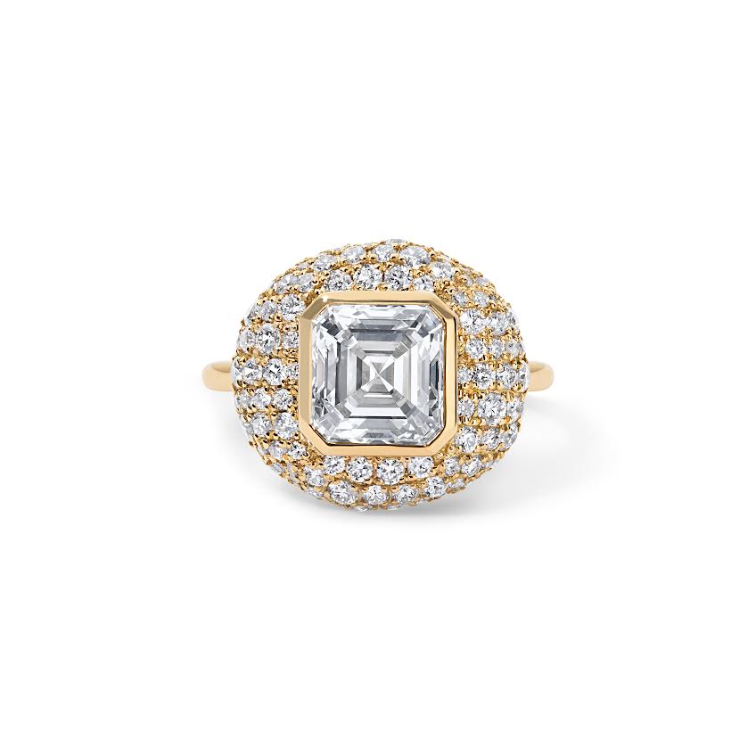 2.50CT Asscher Cut Diamond Pave Button Engagement Ring