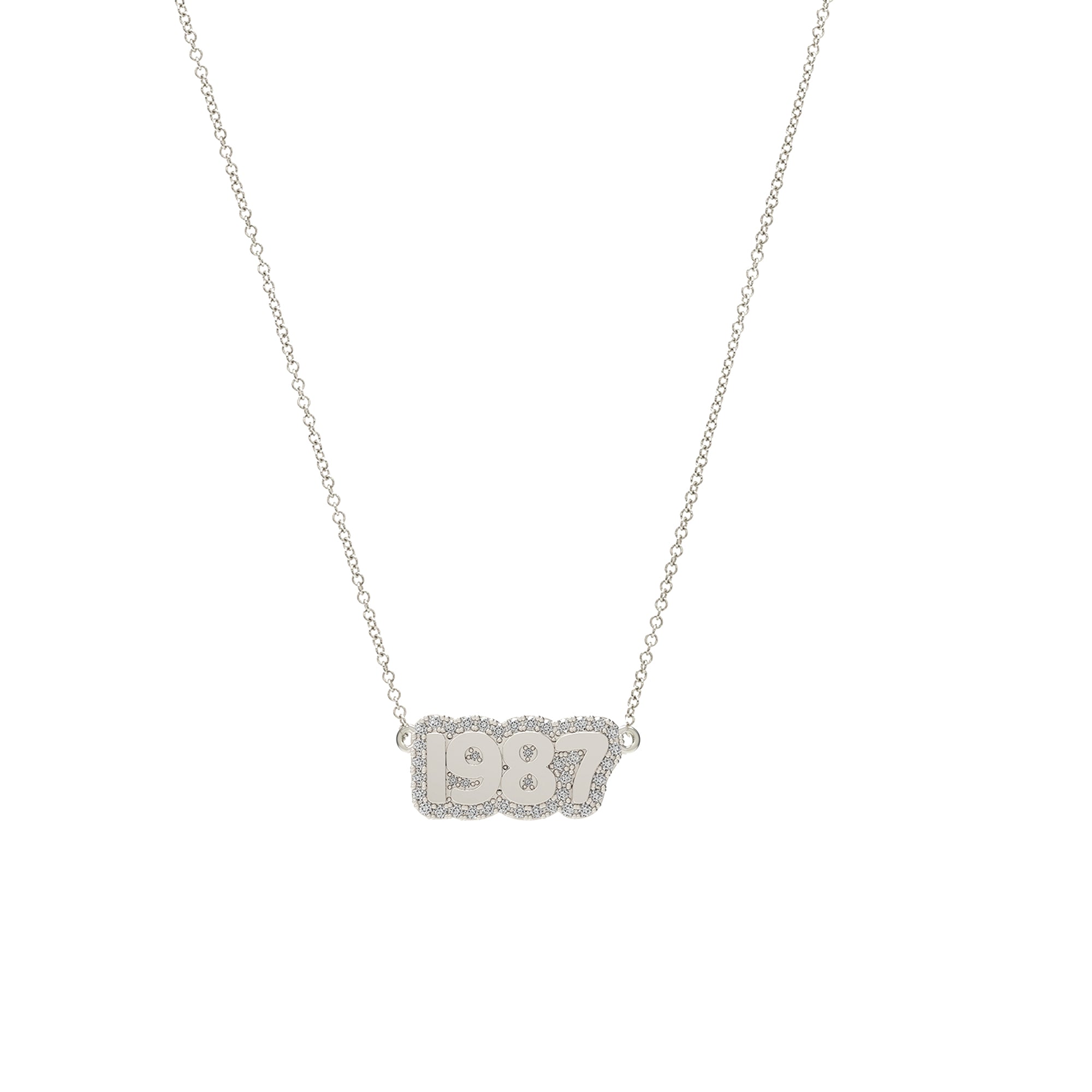 Sterling Silver Extra Small Bubble Name with Pave Outline Necklace