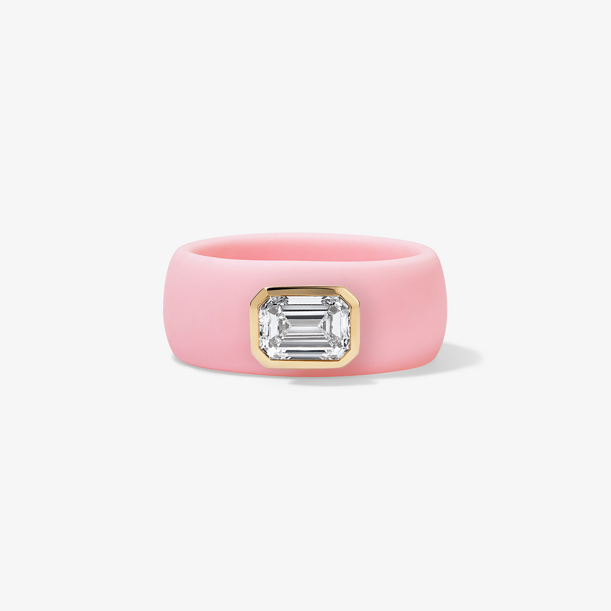 Emerald Lab Grown Diamond on Silicone Band 14K Yellow Gold Sakura Pink