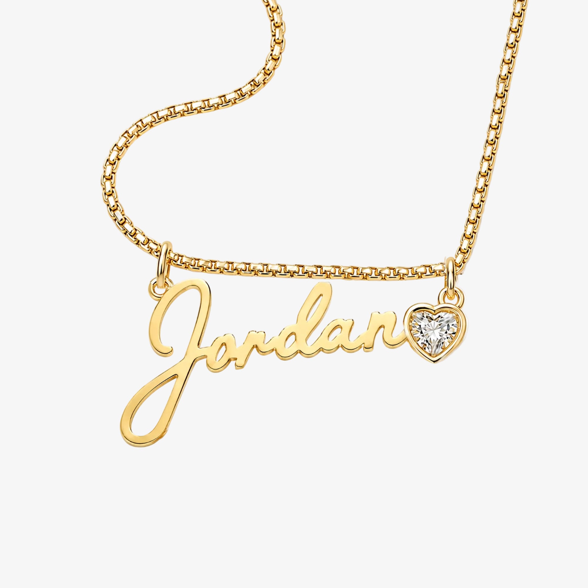 Love Letter Gold Script Necklace with Bezel Heart