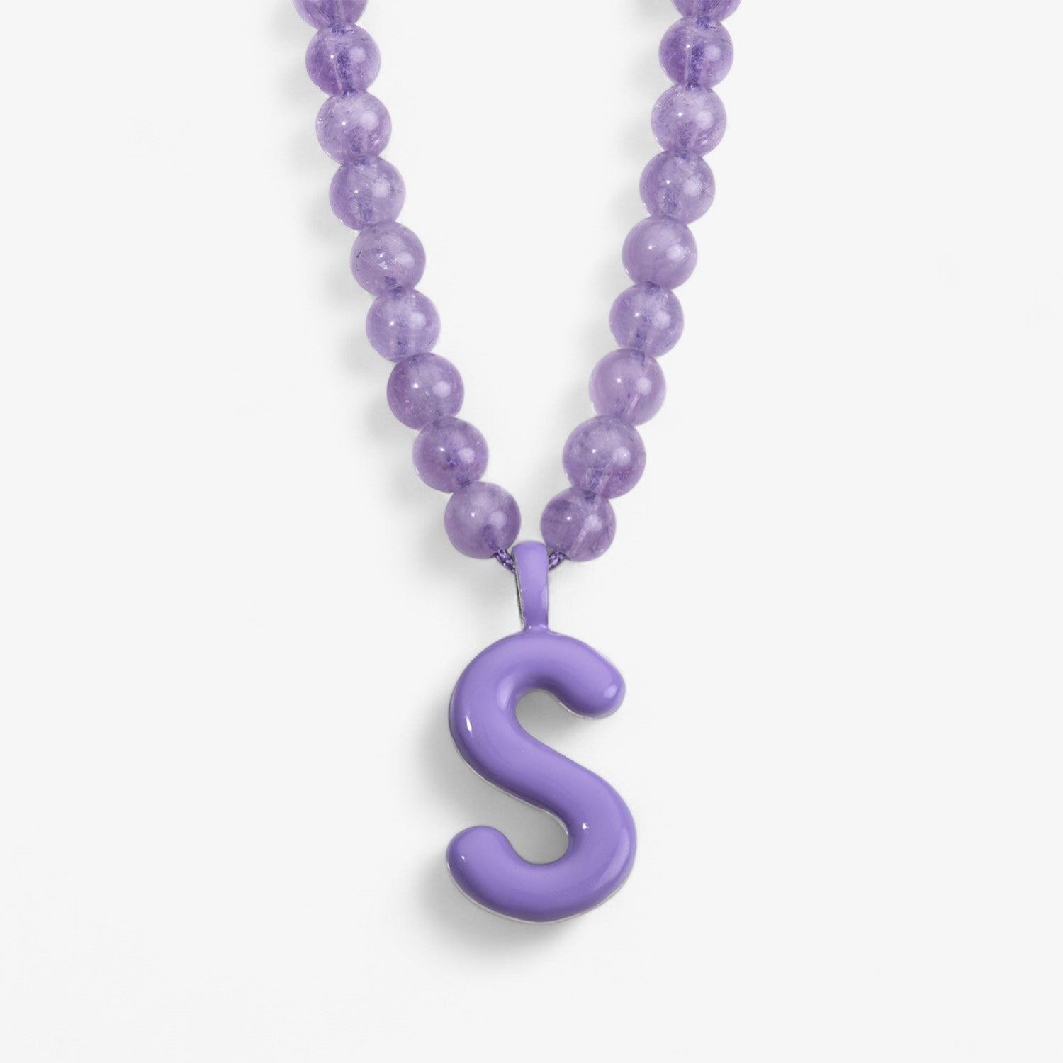 Purple Bead Necklace with Enamel Bubble Initial