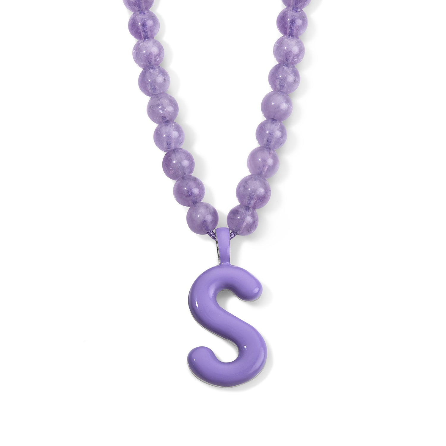 Purple Bead Necklace with Enamel Bubble Initial