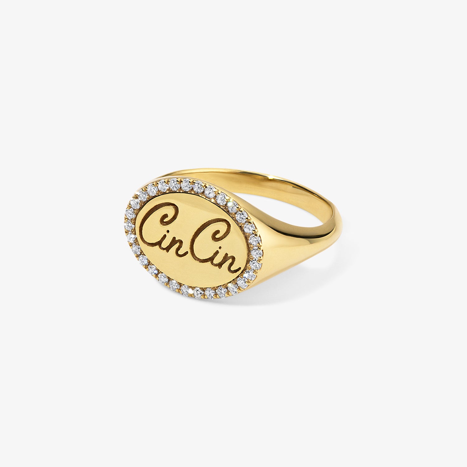 Personalized Signet Ring with Diamond Halo