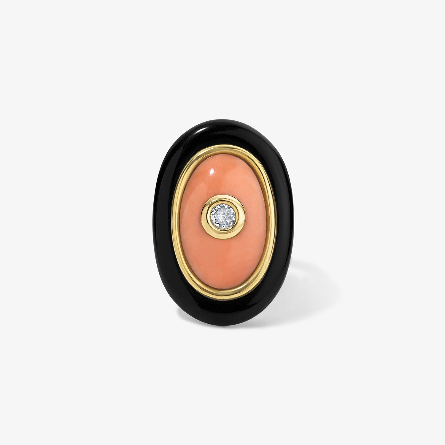 Coral and Onyx Cocktail Ring with Diamond Center