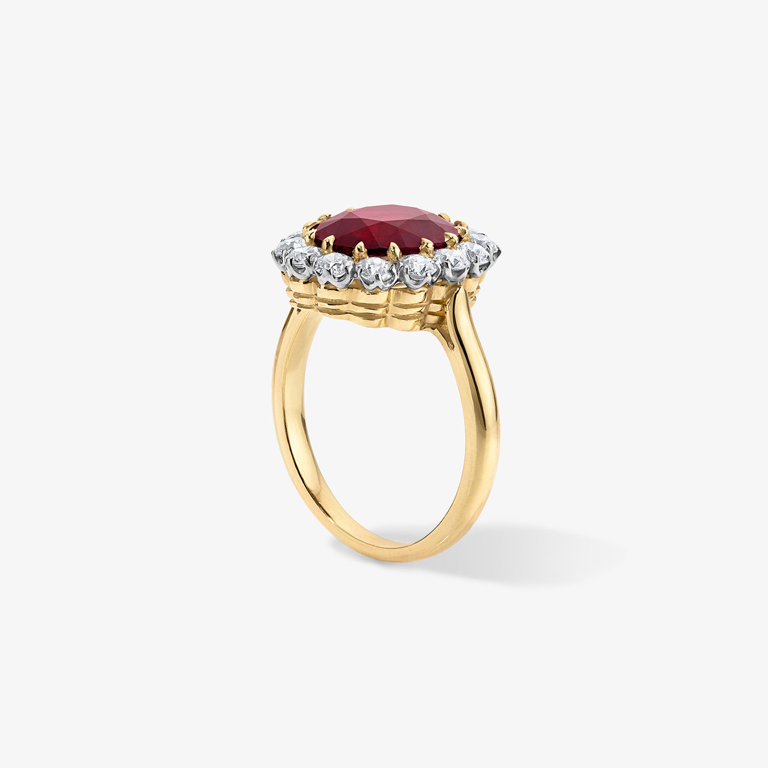 Burmese Ruby Cocktail Ring with Diamond Halo