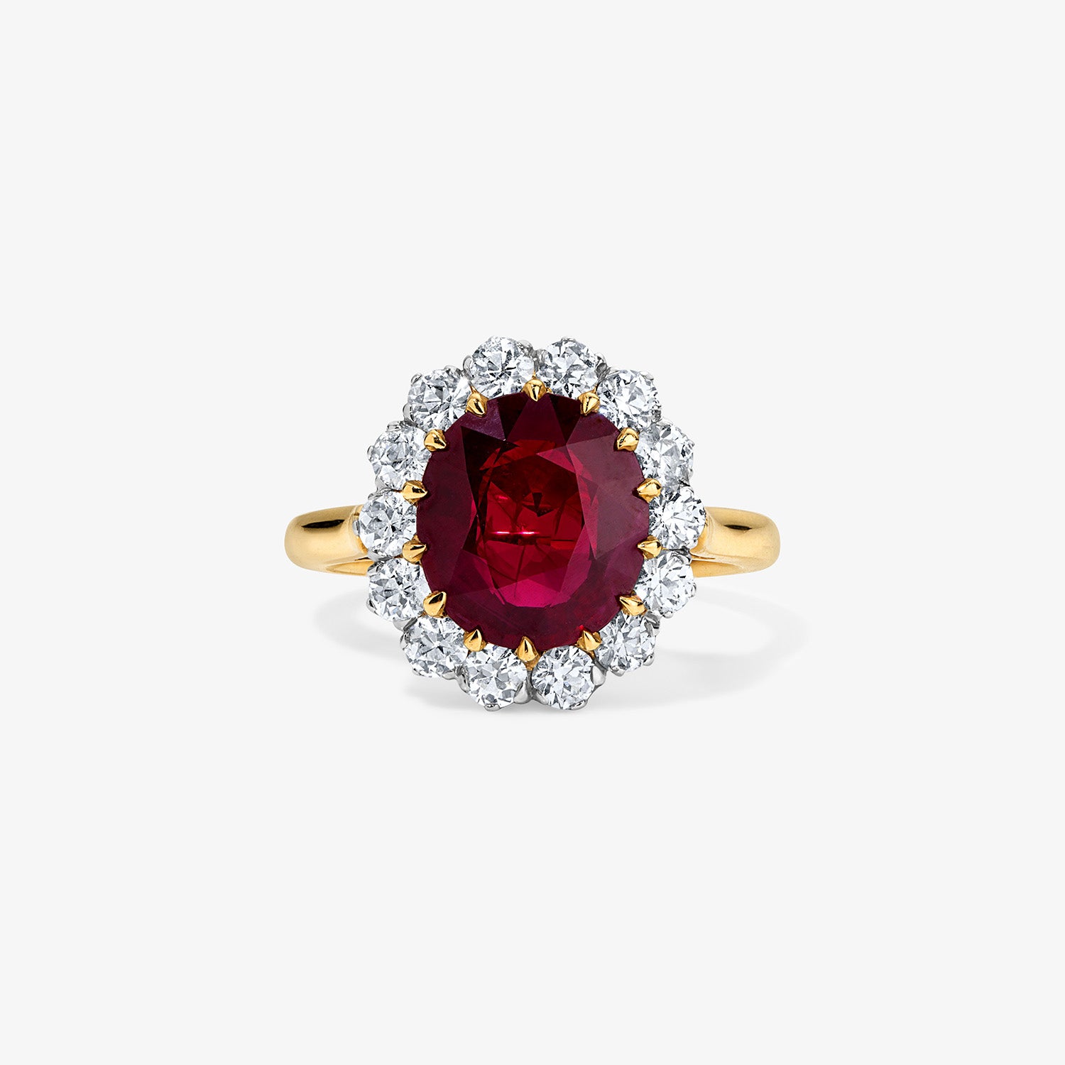 Burmese Ruby Cocktail Ring with Diamond Halo