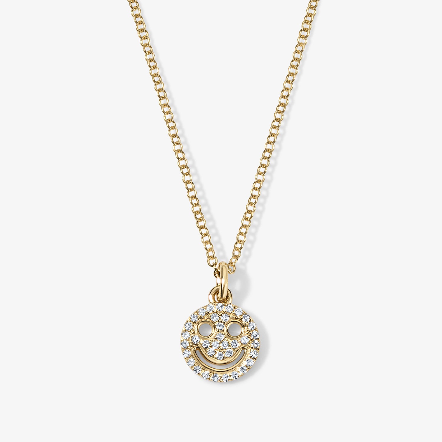 Mini Token Pave Smiley Face Necklace 14K Yellow Gold