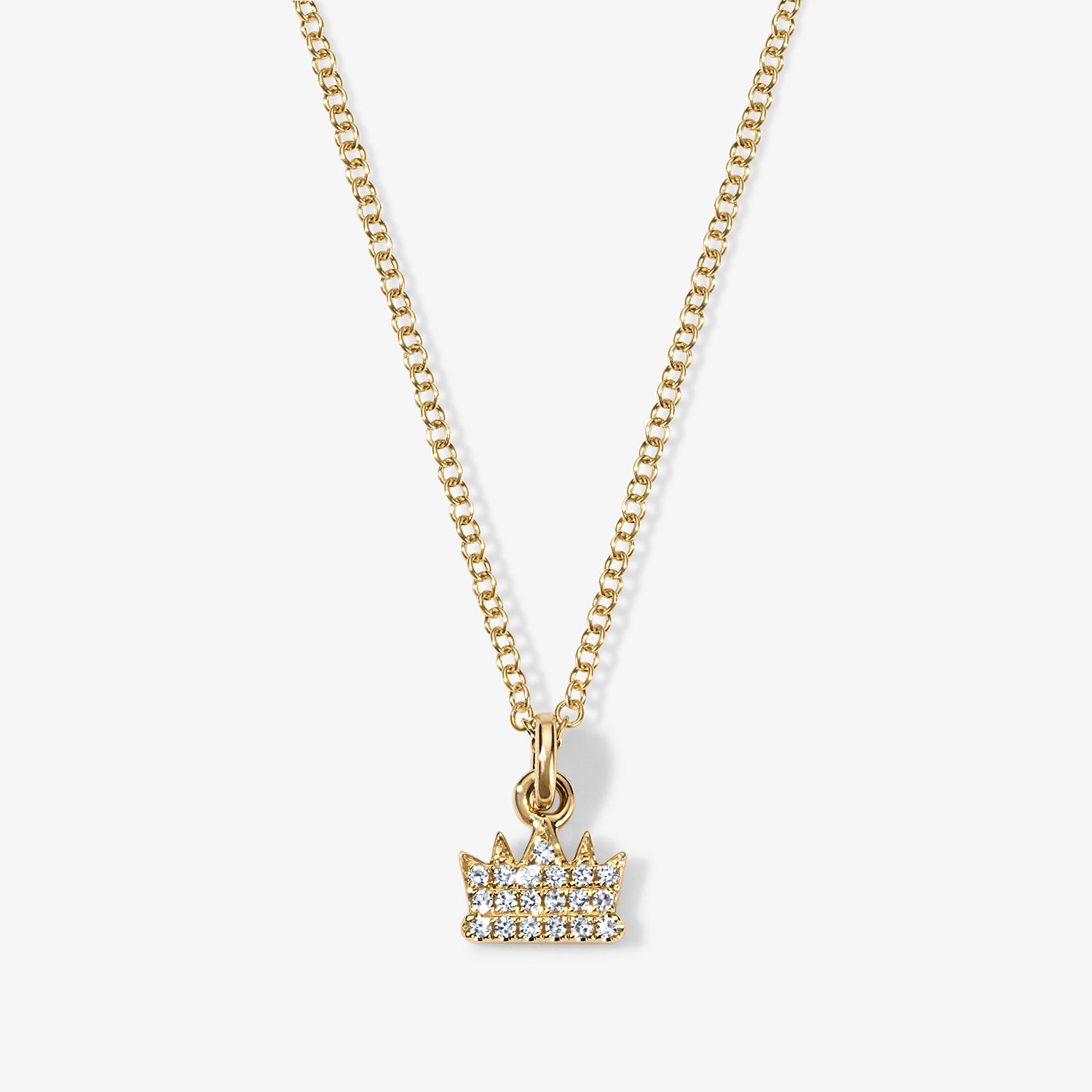 Mini Token Pave Crown Necklace 14K Yellow Gold
