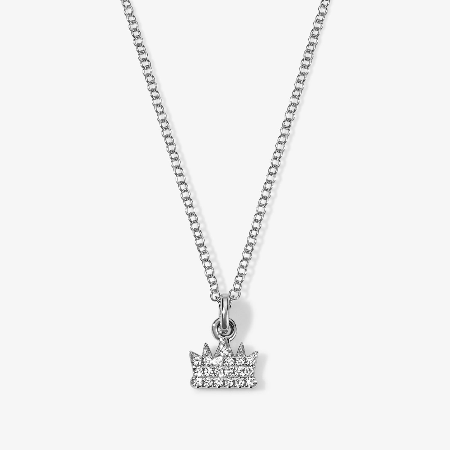 Mini Token Pave Crown Necklace 14K White Gold