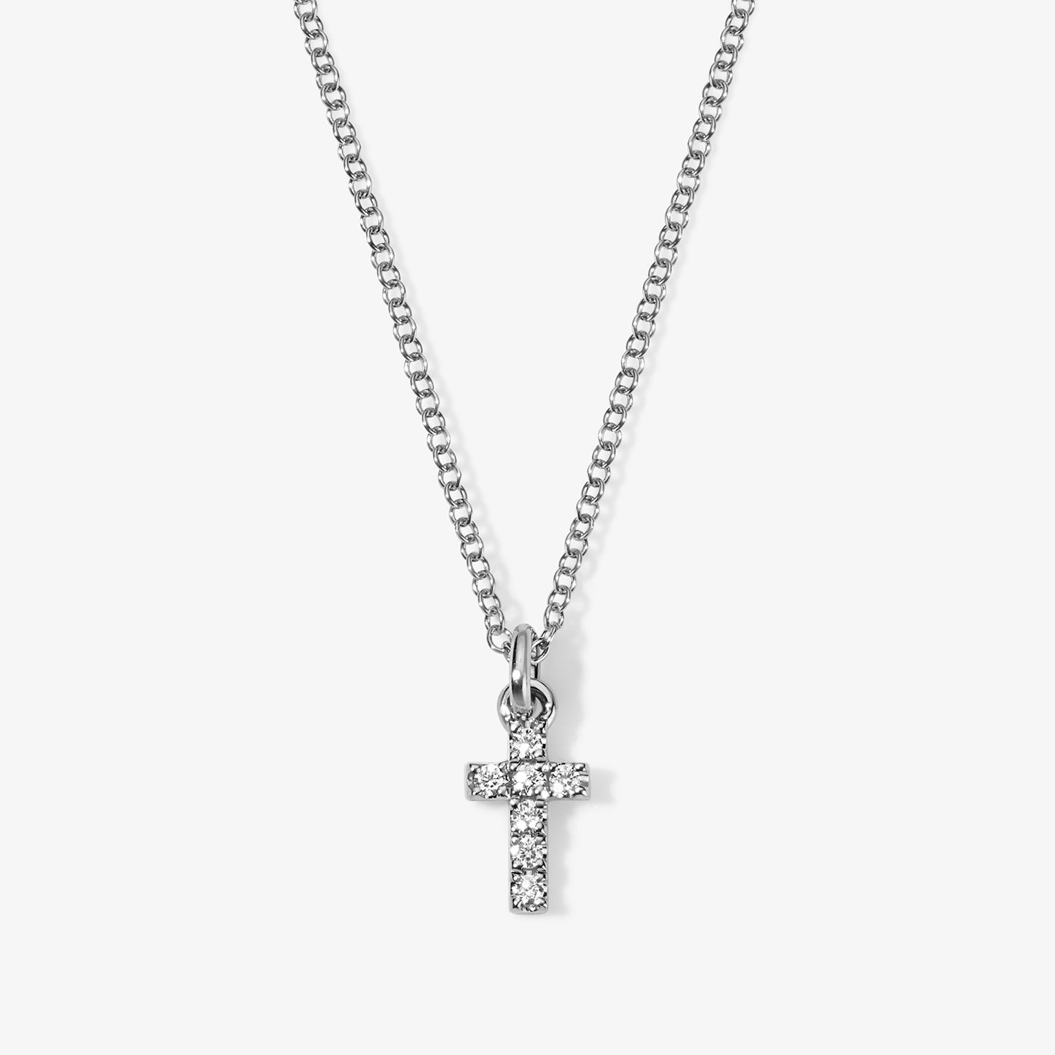 Mini Token Pave Cross Necklace 14K White Gold