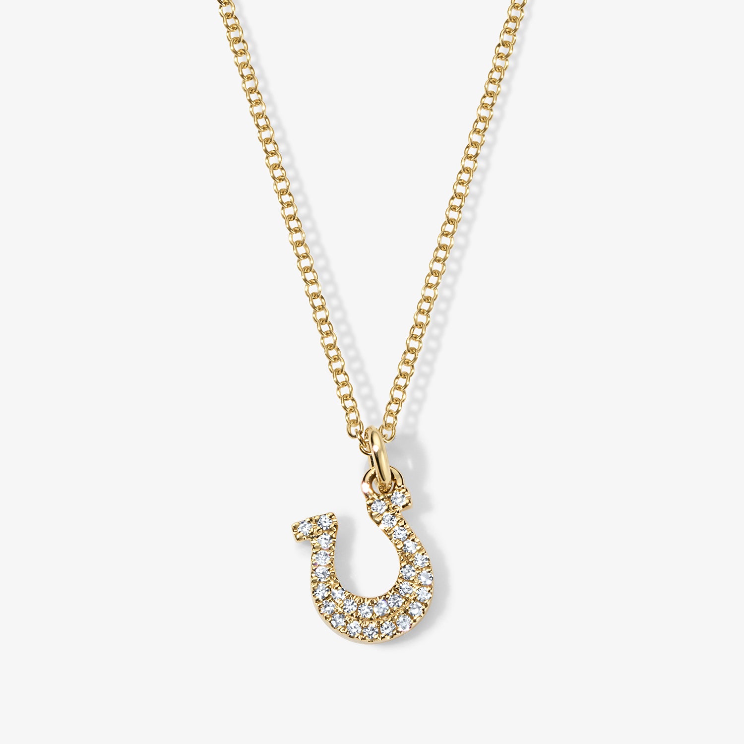 Mini Token Pave Horseshoe Necklace 14K Yellow Gold
