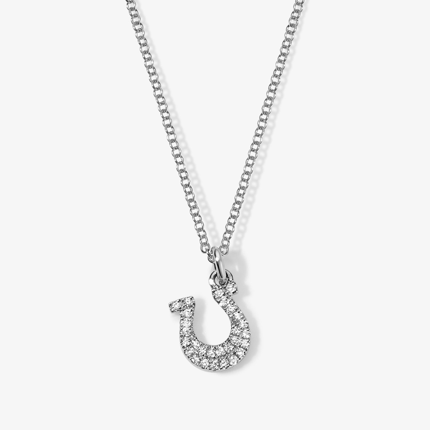 Mini Token Pave Horseshoe Necklace 14K White Gold