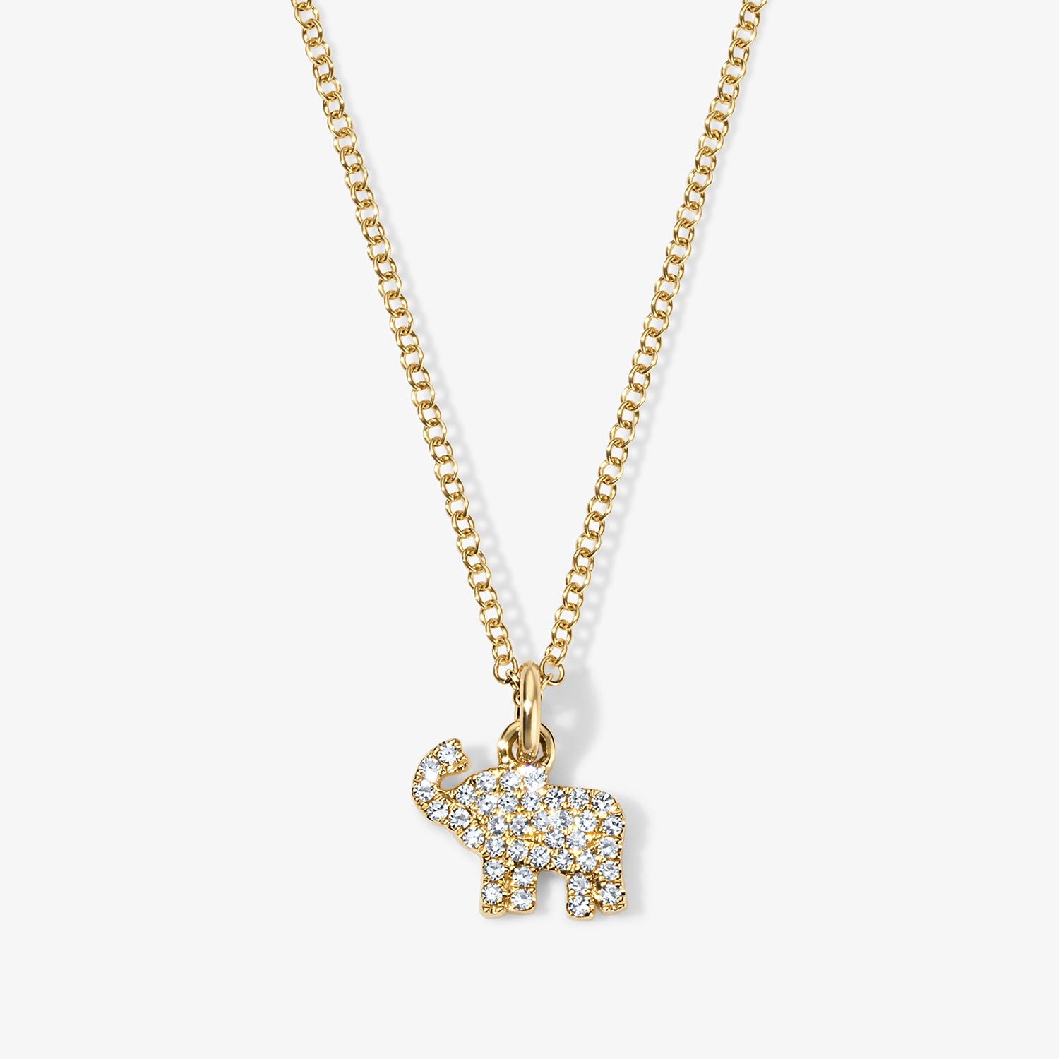 Mini Token Pave Elephant Necklace 14K Yellow Gold