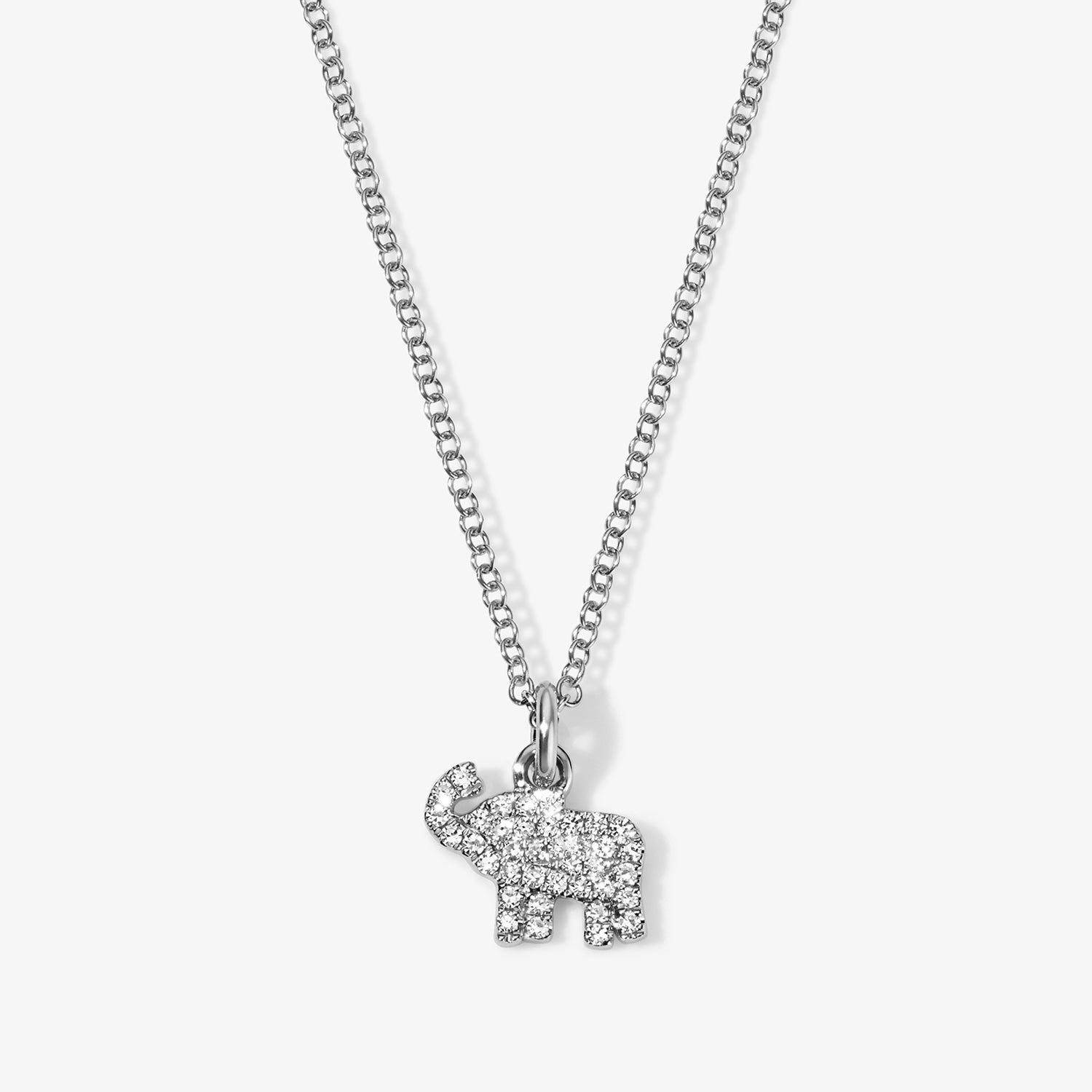 Mini Token Pave Elephant Necklace 14K White Gold