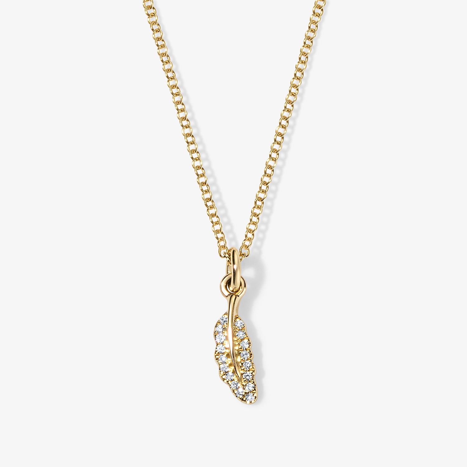 Mini Token Pave Feather Necklace 14K Yellow Gold