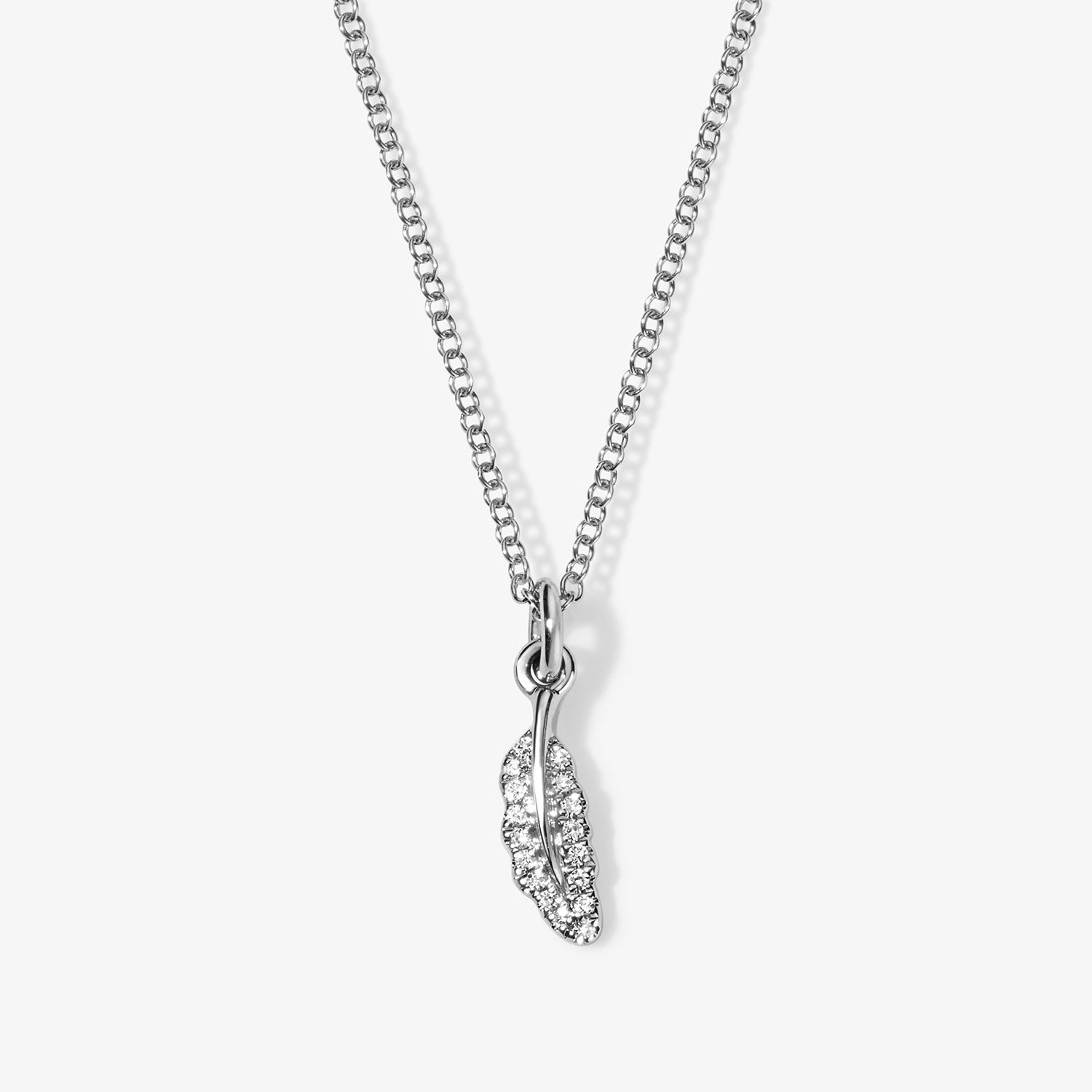Mini Token Pave Feather Necklace 14K White Gold