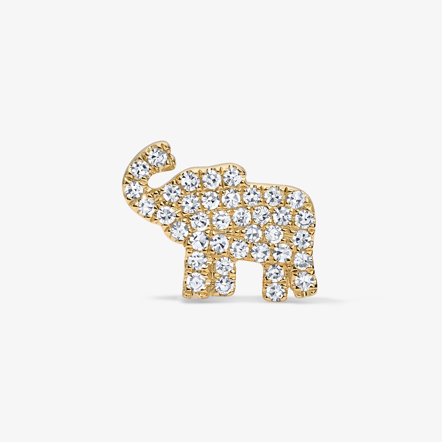 Mini Token Pave Elephant Studs 14K Yellow Gold Single