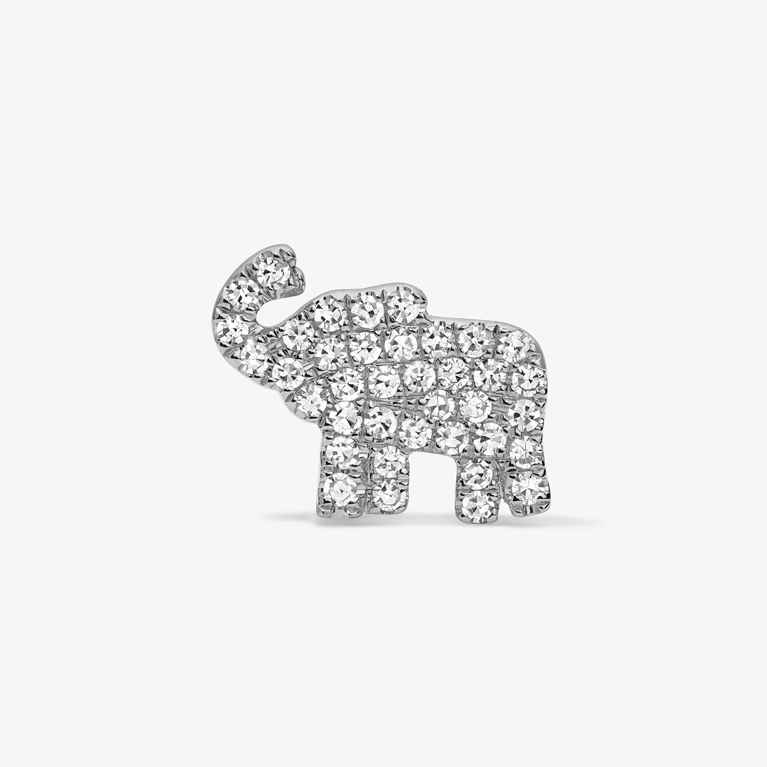 Mini Token Pave Elephant Studs 14K White Gold Single