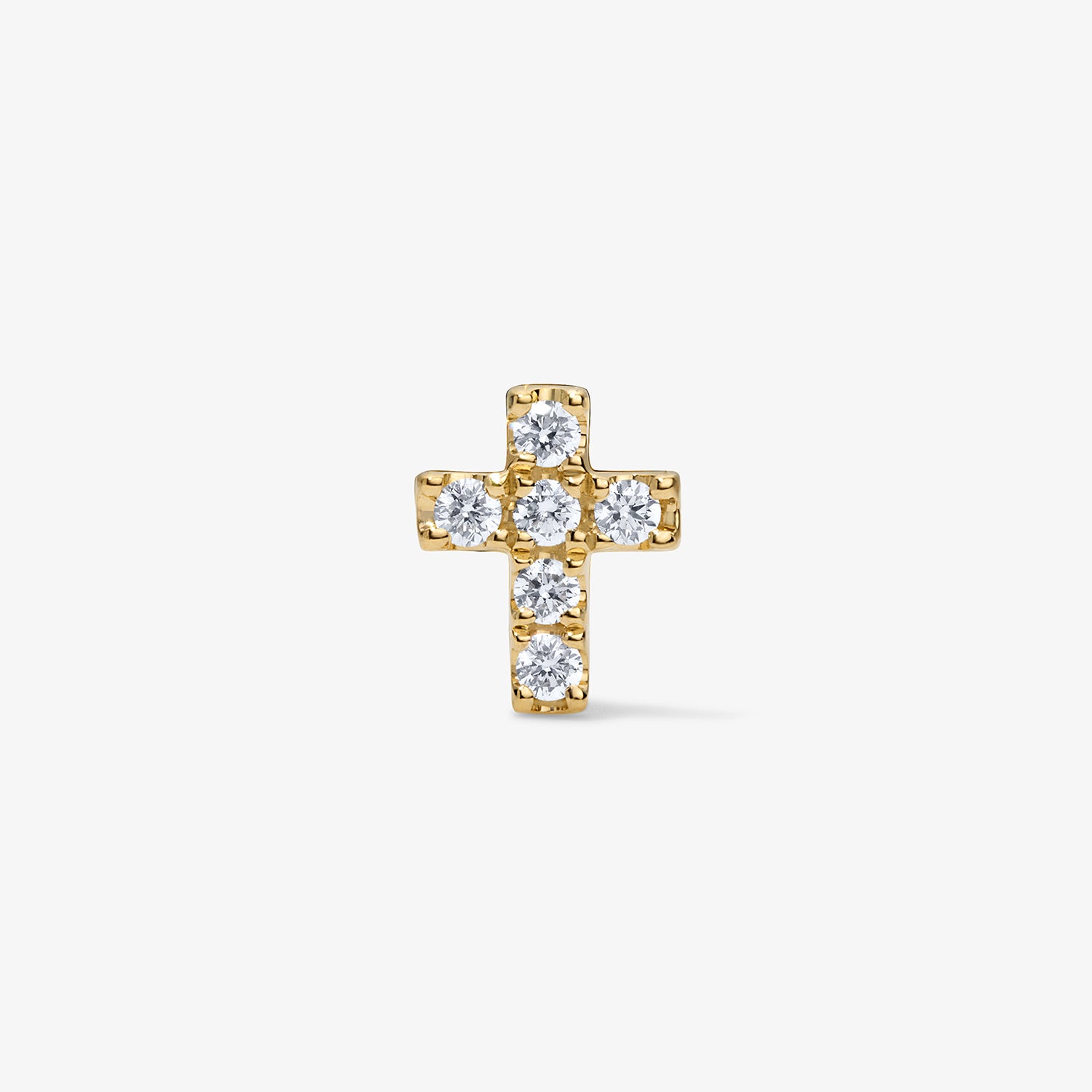 Mini Token Pave Cross Studs 14K Yellow Gold Single