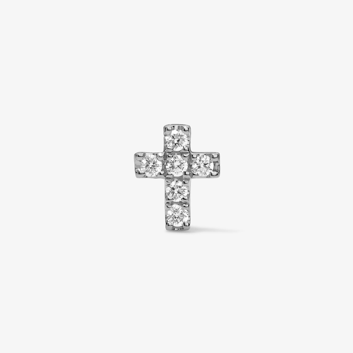 Mini Token Pave Cross Studs 14K White Gold Single