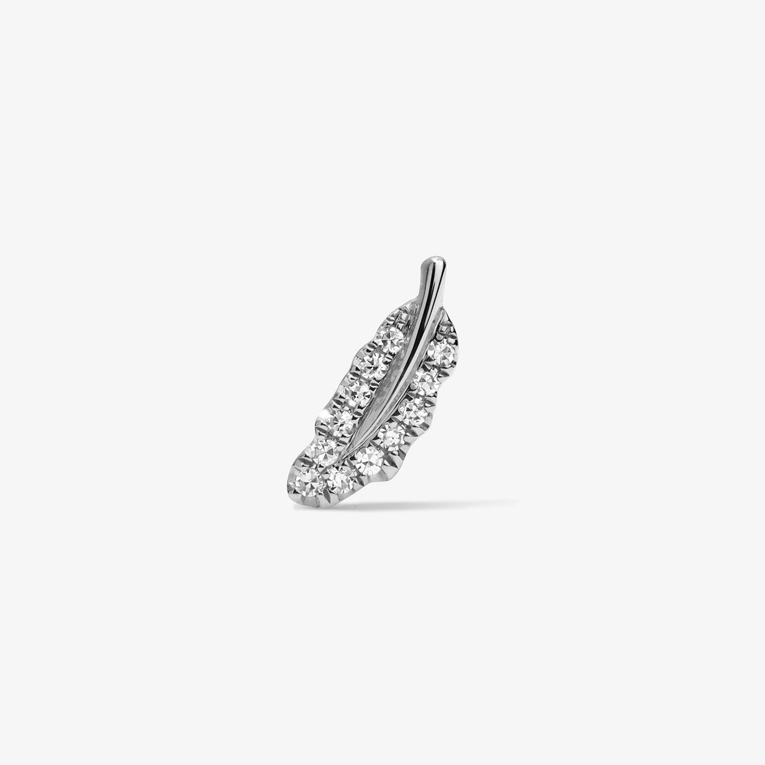 Mini Token Pave Feather Studs 14K White Gold Single