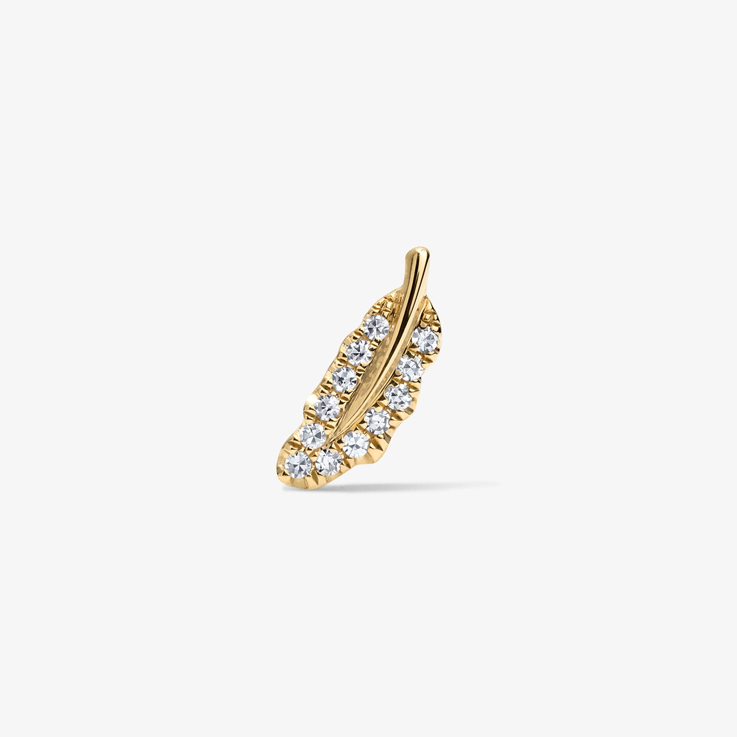 Mini Token Pave Feather Studs 14K Yellow Gold Single