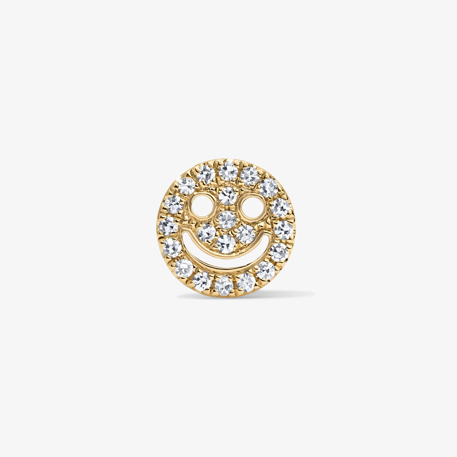 Mini Token Pave Smiley Face Studs 14K Yellow Gold Single