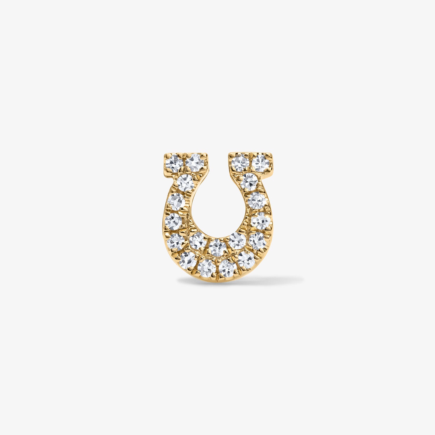 Mini Token Pave Horseshoe Studs 14K Yellow Gold Single