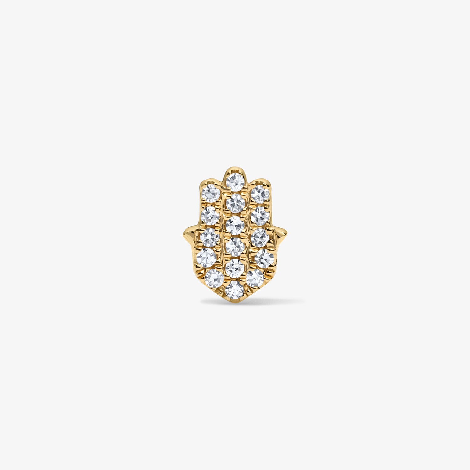 Mini Token Pave Hamsa Studs 14K Yellow Gold Single