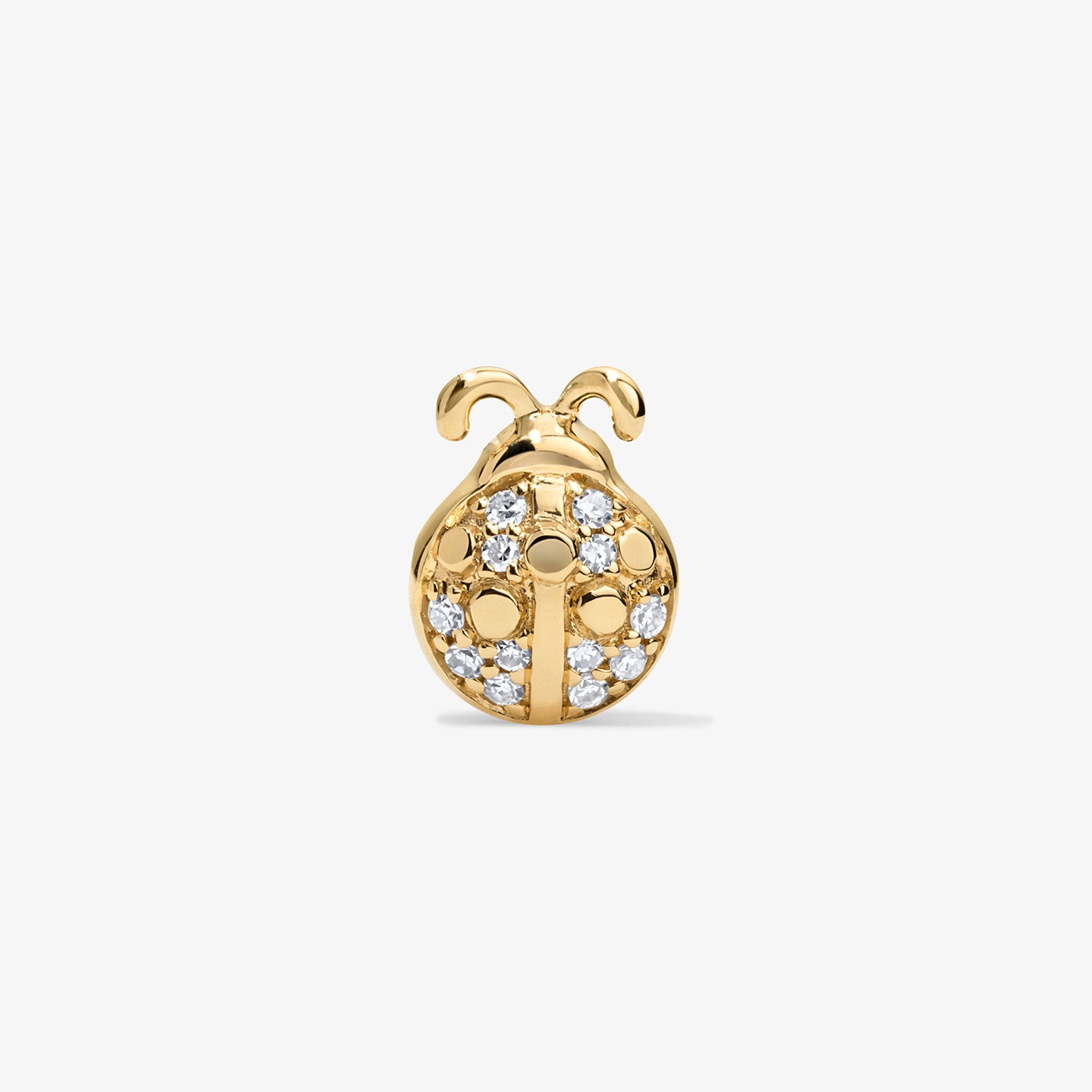 Mini Token Pave Ladybug Studs 14K Yellow Gold Single