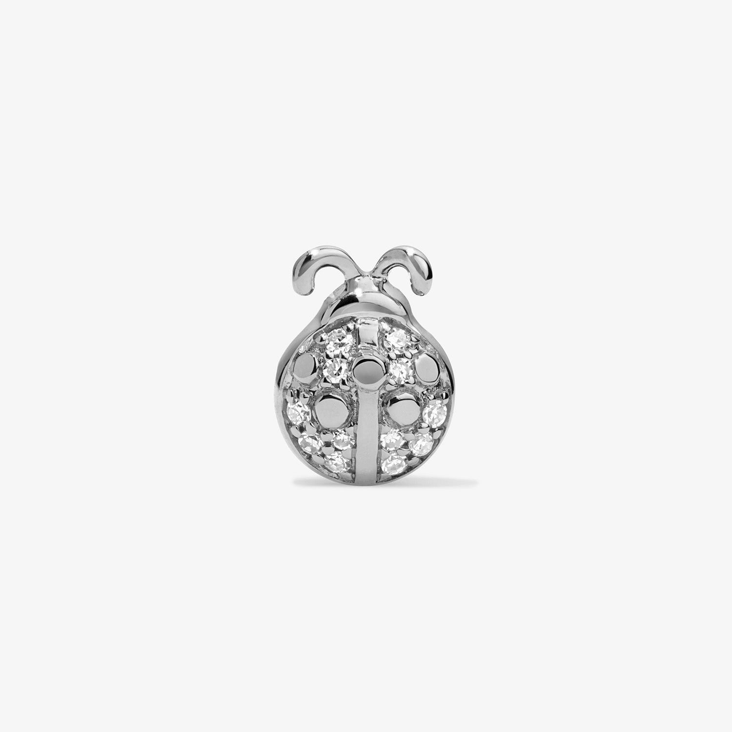 Mini Token Pave Ladybug Studs 14K White Gold Single