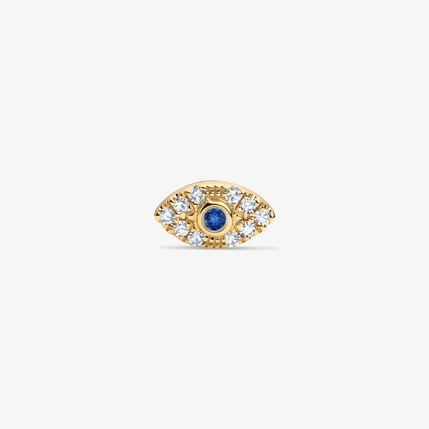Mini Token Pave Evil Eye Studs 14K Yellow Gold Single