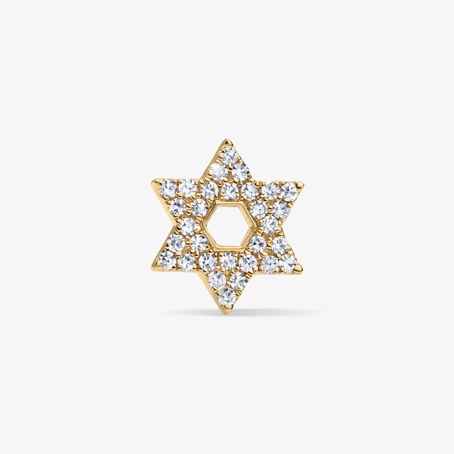 Mini Token Pave Star of David Studs 14K Yellow Gold Single