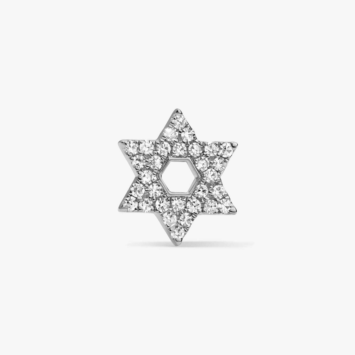 Mini Token Pave Star of David Studs 14K White Gold Single