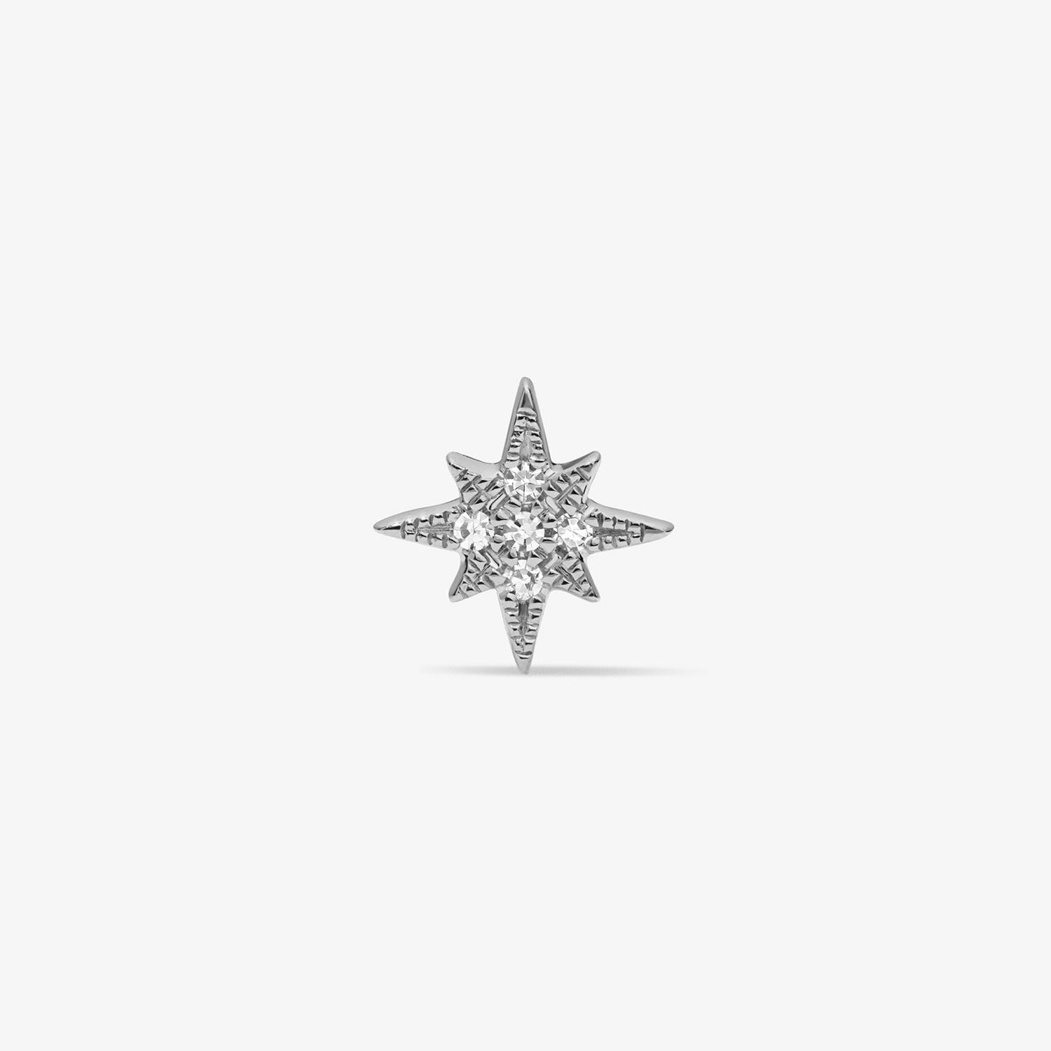 Mini Token Pave North Star Studs 14K White Gold Single