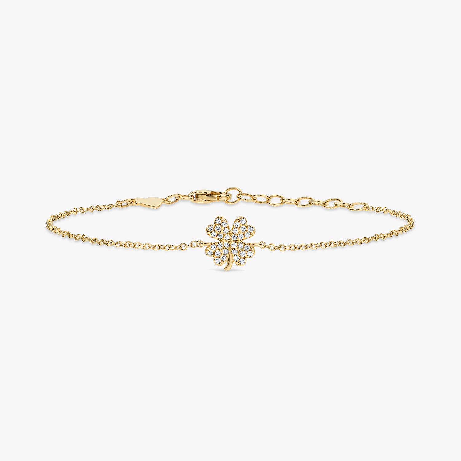 Mini Token Pave Four Leaf Clover Bracelet 14K Yellow Gold